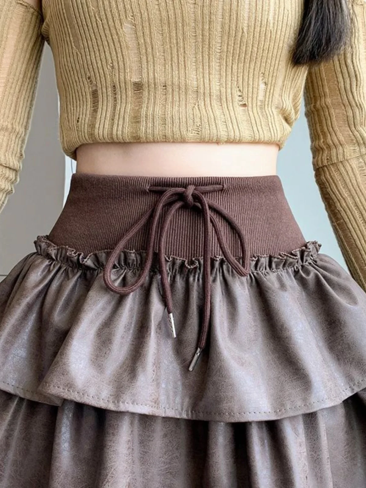 

High Waist Slim Pleated Skirt Women's Faion Street Sle Splicing Design ort A-Line Skirt for Young Adults 8-24