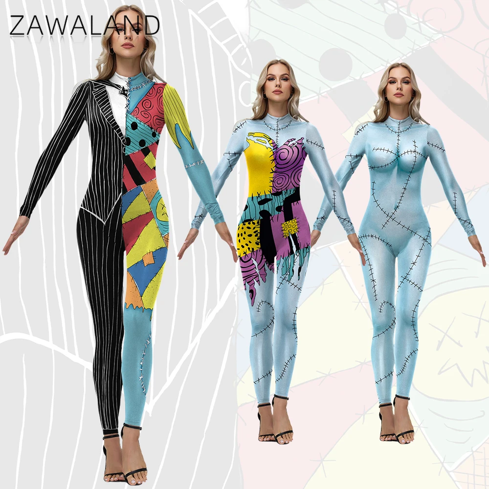 

Sally Printing Cosplay Costume Halloween Performance Jumpsuit Woman Long Sleeve Art Bodysuit Carnival Festival Stage Zentai Suit