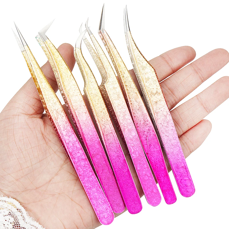 1 Pc Eyelash Tweezers Ice Flower Anti-static 3D Accurate Professional Eyebrows Lash Extension Supplies Makeup Tools
