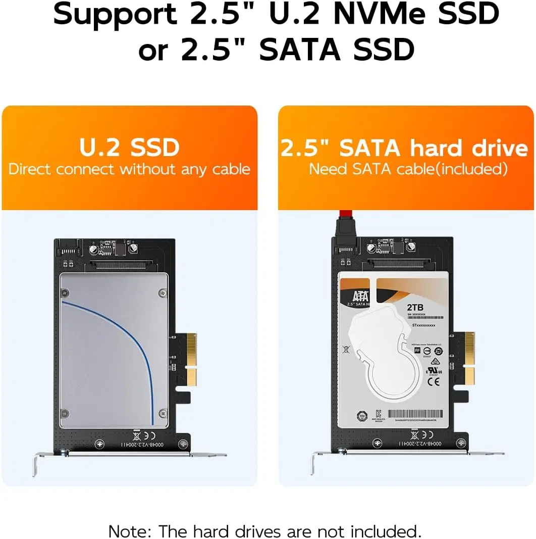 MAIWO 2,5-дюймовая карта адаптера U.2 to PCI-e 4.0 X4 X8 X16 для U.2 NVMe SSD PCIe 4.0 X4 Полноскоростная поддержка 6 ТБ 2,5-дюймовый SATA SSD/HDD