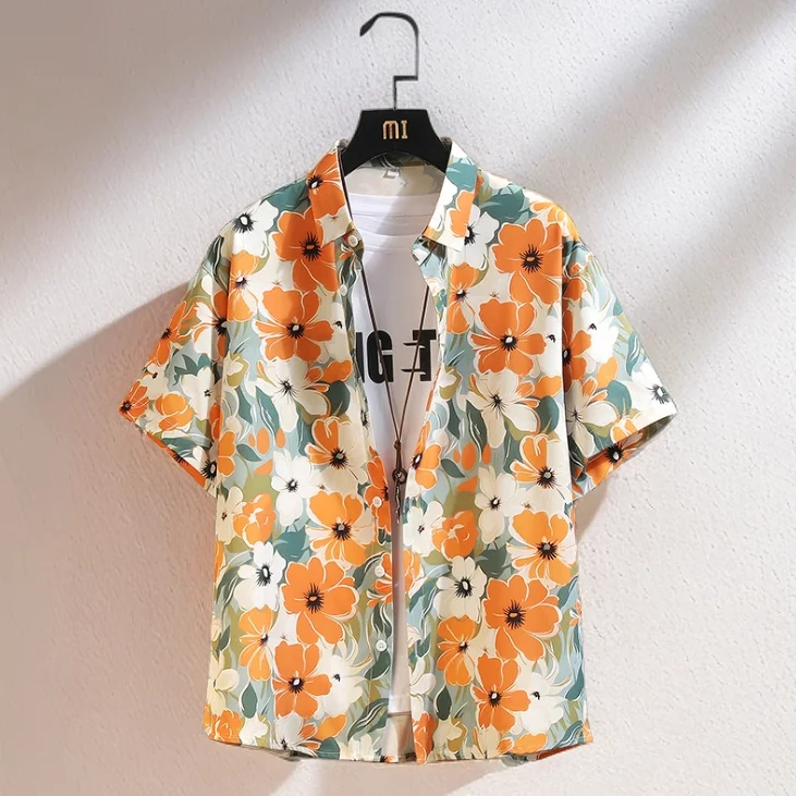 

Summer Plus Size Beach Hawaiian Shirts for Men Short Sleeved Flower Printed Oversize Men's Floral Shirt Holiday Camisa Masculina