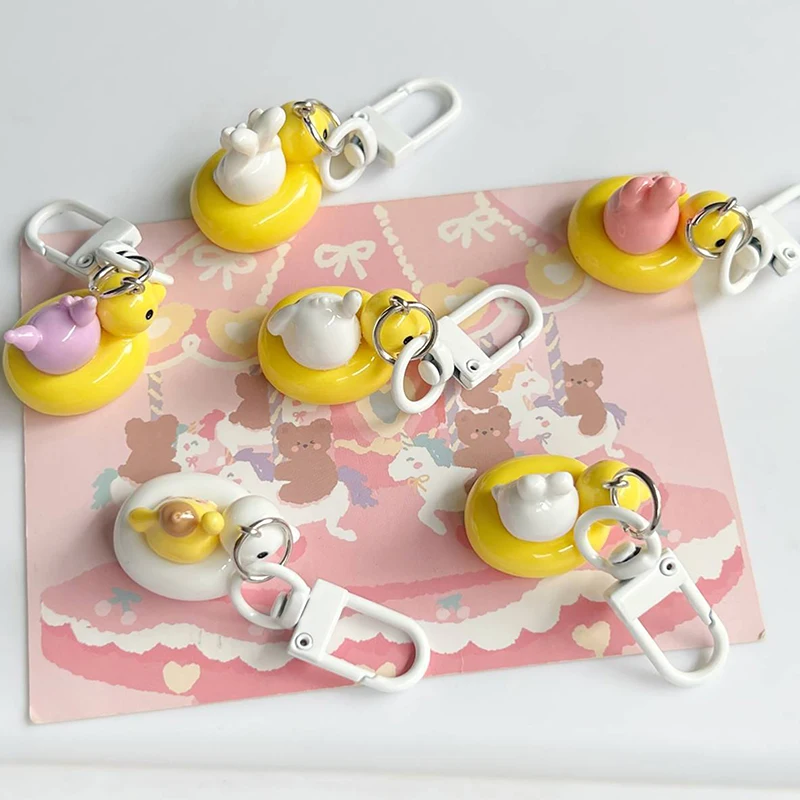 Cute Cartoon Anime Duck Keychain Lovely Car Key Chain For Girl Bag Pendant Decor School Bag Ornaments Accessories