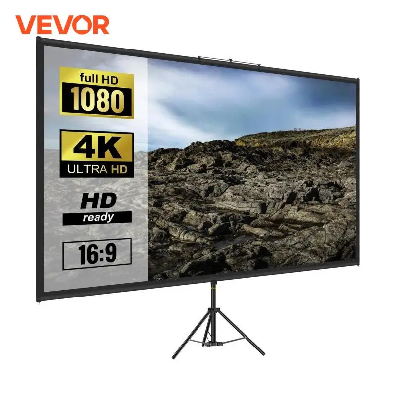 

VEVOR 90" 16:9 HD 4K 160-Degree Angle Projector Screen with Stand for Home Outdoor Movies TV Shows Videos Playing Games Etc.