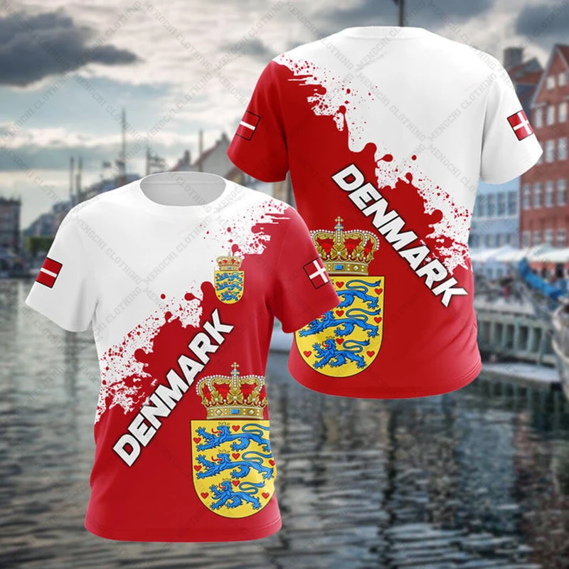 Custom Summer Casual Denmark Shield Graphic T-shirts O-neck Short Sleeve Tops For Male Loose Oversized Pullover Cool Jersey