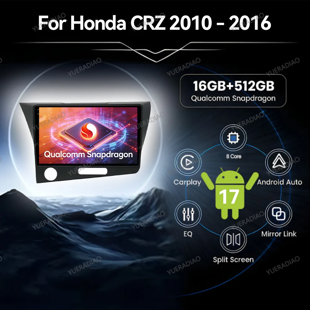 Radio para Auto Android 17 para Honda CRZ CR-Z 2010-2016, GPS NAVI, 4G LTE, 5G WIFI, QLED, Reproductor Multimedia Estéreo 2DIN, Qualcomm BT