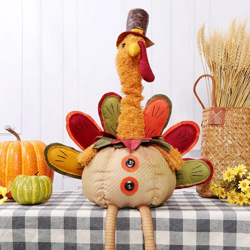 

Hand Stuffed Sitting Turkey With Stretchable Head, Handmade Stuffed Sitting Turkeys Fall Decorations