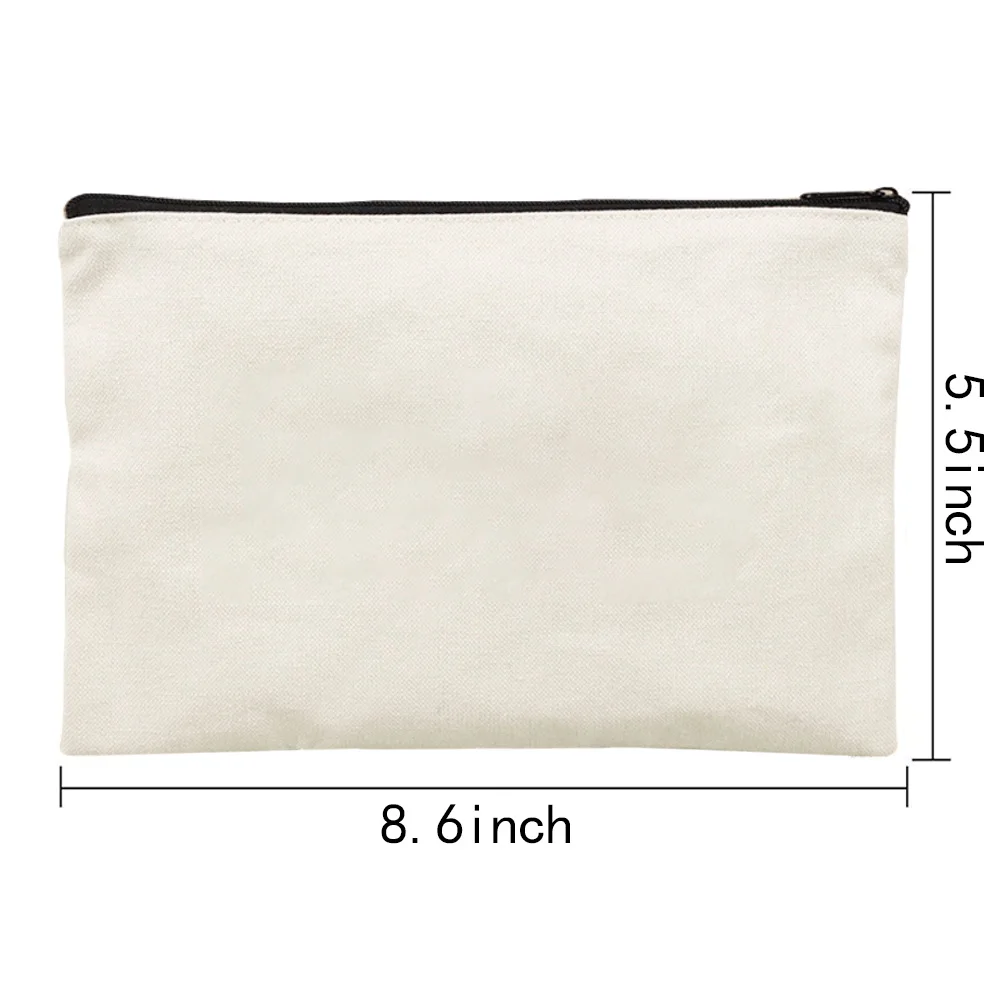 Classic Beige Canvas Makeup Carry Pouch With Bear Print Zipper Cosmetic Bag for Sorting Lip Gloss Brushes Compact on Trips