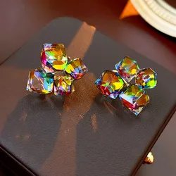 Design Fantastic Colorful Crystal Geometric Square Earrings with Different Angles and Colors Unusual Jewelry for Women or Girls