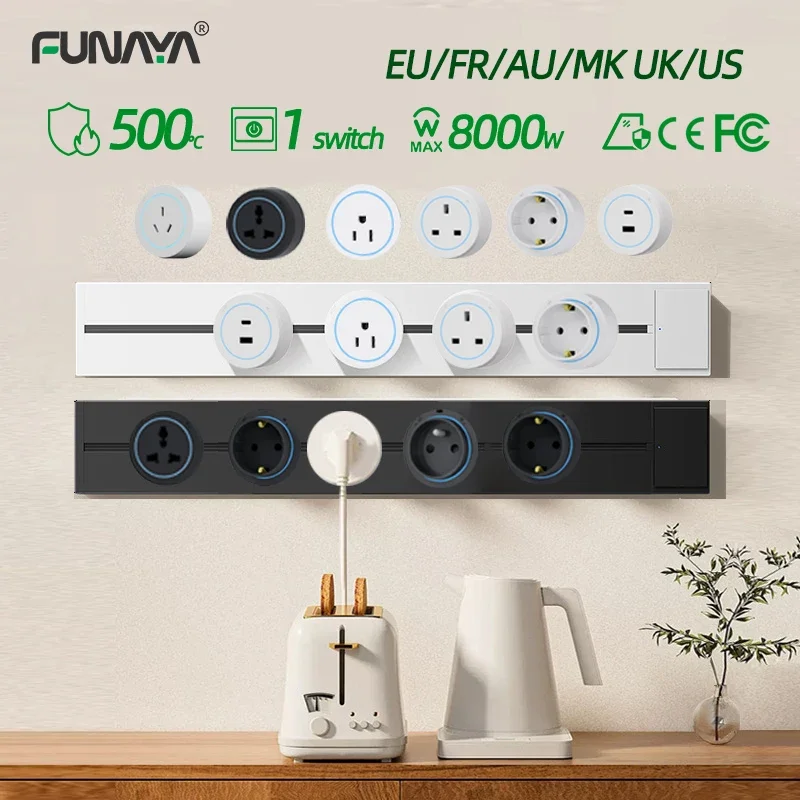 FUNAYA Rail Track Sockets EU/UK/US/AU Universal with USB TypeC Home Appliance 220v Removable Power Website Mobile Rail Adapter