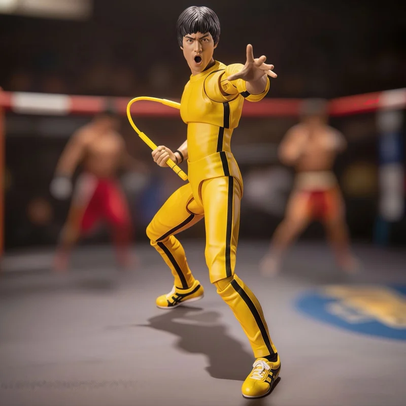 

14cm Bruce Lee Articulated Action Figure Yellow Jumpsuit Kung Fu Statue Decor Movable Model Collection Desktop Decor Toy Gifts