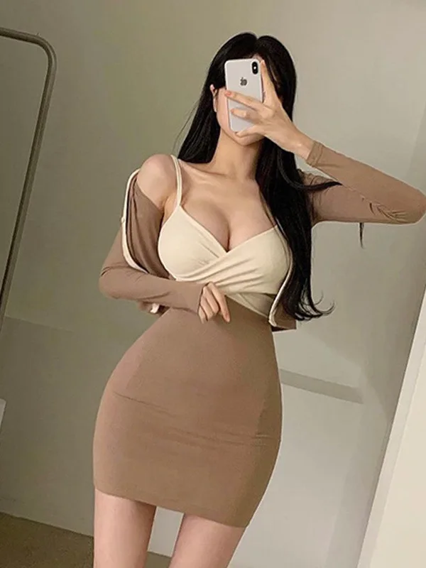 Elegancka Mini sukienka damska Sexy koreańska 2024 nowa słodka Spice Girls koreańska modny zestaw kobiet Slim Sexy 3MCK