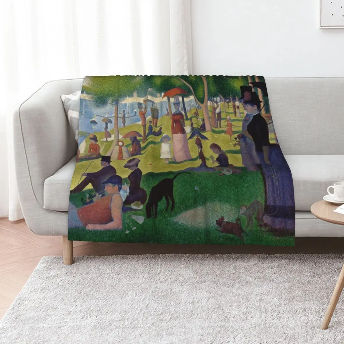 A Sunday Afternoon on the Island of La Grande Jatte by Georges Pierre Seurat Throw Blanket Sofa Bed linens Thin Blankets