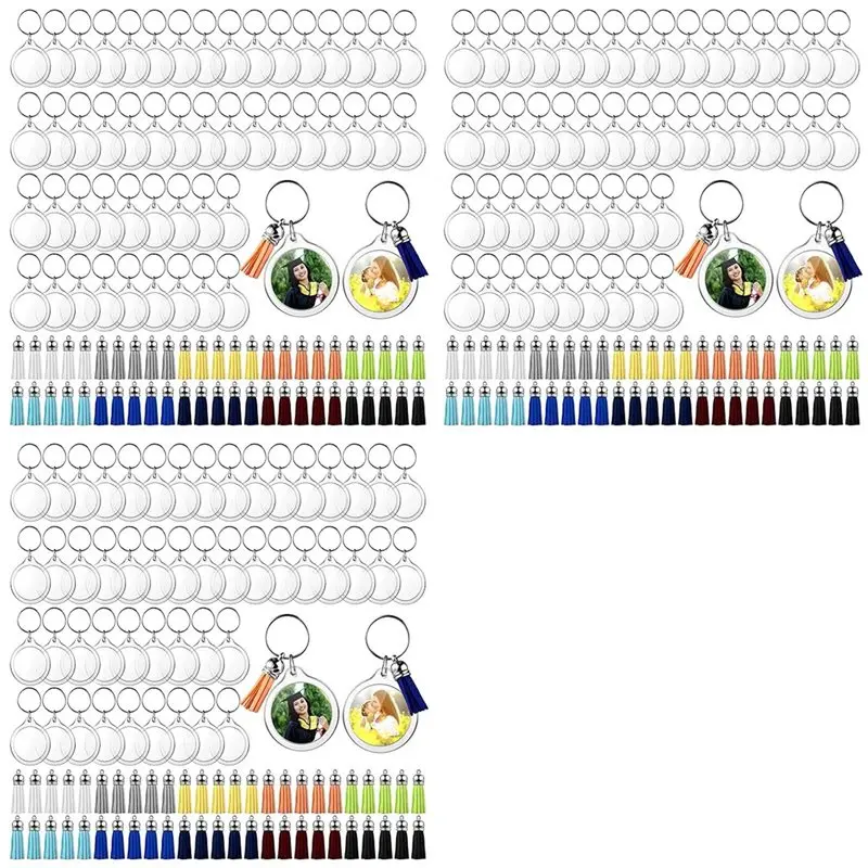 ABFU-150 Sets Acrylic Photo Keychain With Tassels, DIY Custom Insert Photo Keyring Clear Blank Picture Keyring