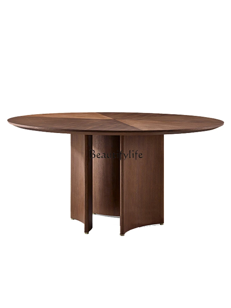 Nordic Black Walnut Solid Wood Round Table Italian Minimalist Half-Moon Mosaic Noodle Dining Table