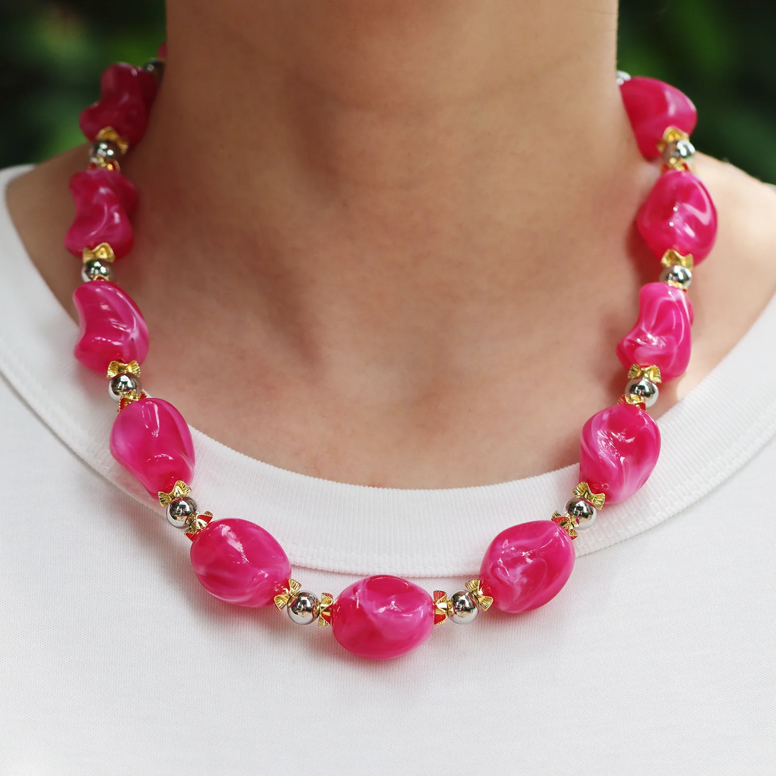 Bunte Unregelmäßige Naturstein-Perlen Choker-Halskette Armband für Frauen Niedliche Geometrische Perlen-Halsketten Party-Schmuck Geschenk – Detail 3
