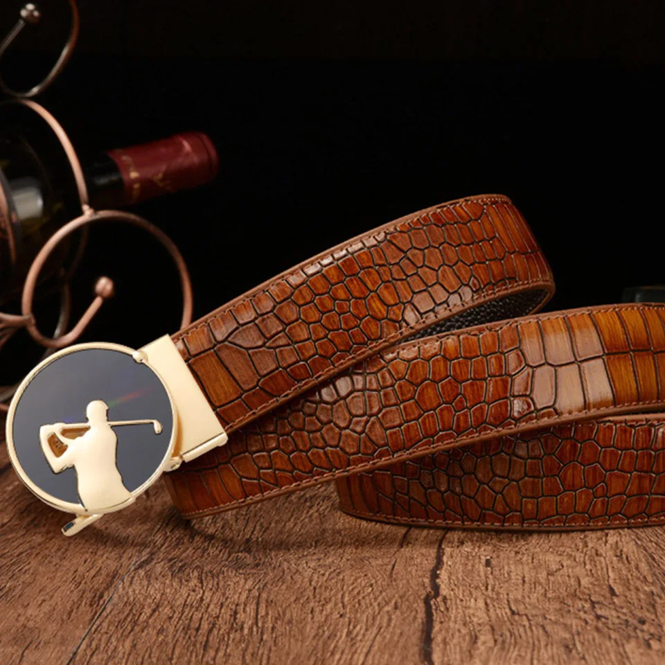 3.5Cm Brede Ronde Golfleren Riem Heren Zakenreis Automatische Gesp Luxe Designer Retro Riem