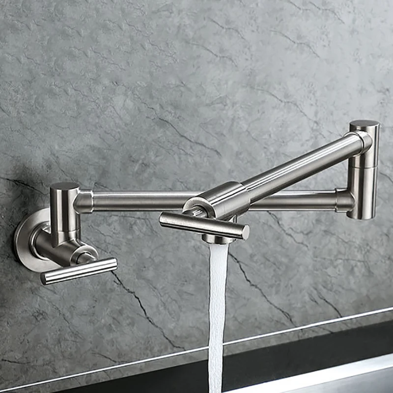 Baokemo Folding into the Wall Faucet 304 Stainless Steel Universal Rotation Faucet Kitchen Concealed Single Cold Faucet