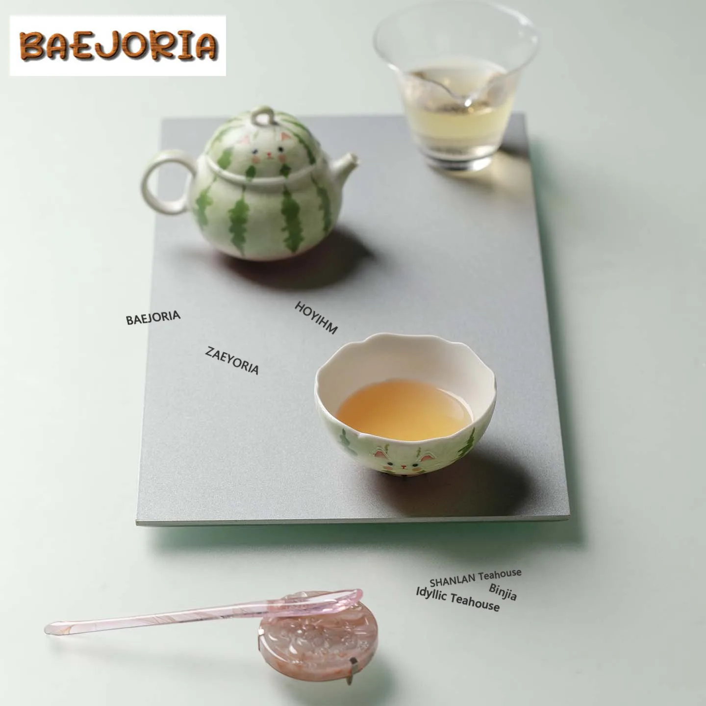 BAEJORIA 100ml Creative Cat and Watermelon Teacup Handmade Tea Bowl Jug Tea-tasting Smelling Cup Chazhan Master Cups Tableware