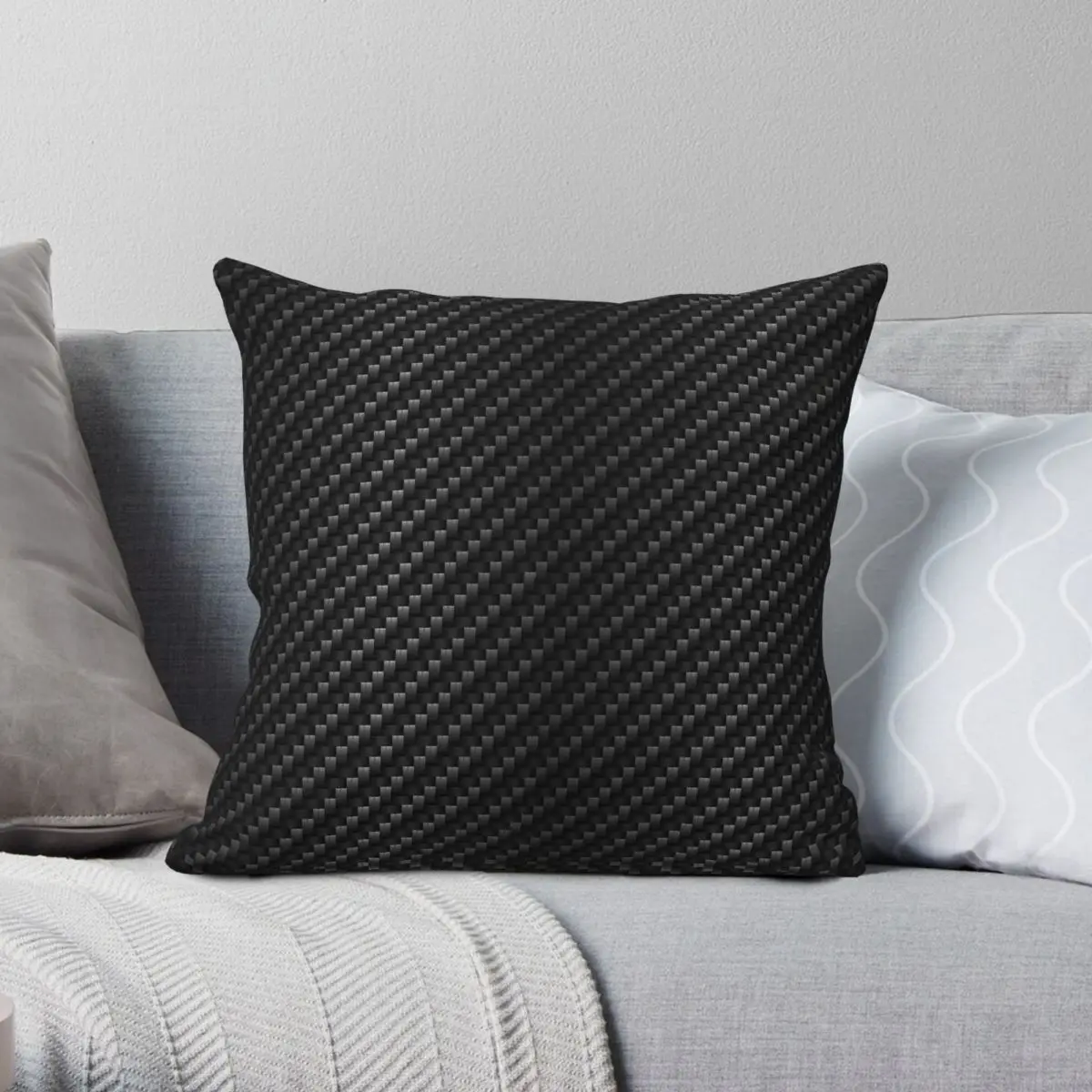 Carbon Fibre Square Pillowcase Polyester Linen Velvet Creative Zip Decorative Pillow Case Sofa Seater Cushion Case