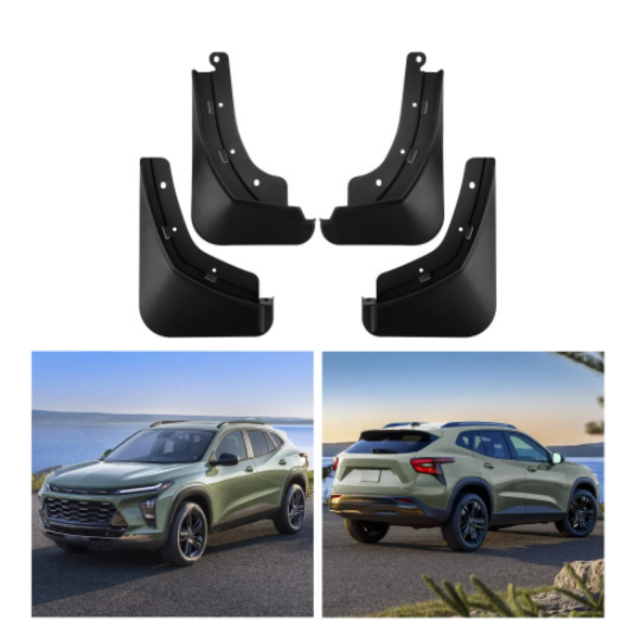 4 Stücke PP Schwarz Auto Klappen Spritzwassergeschützte Kotflügel für CHEVROLET TRAX 2024 Vorne Hinten Kotflügel Außenschutz Zubehör