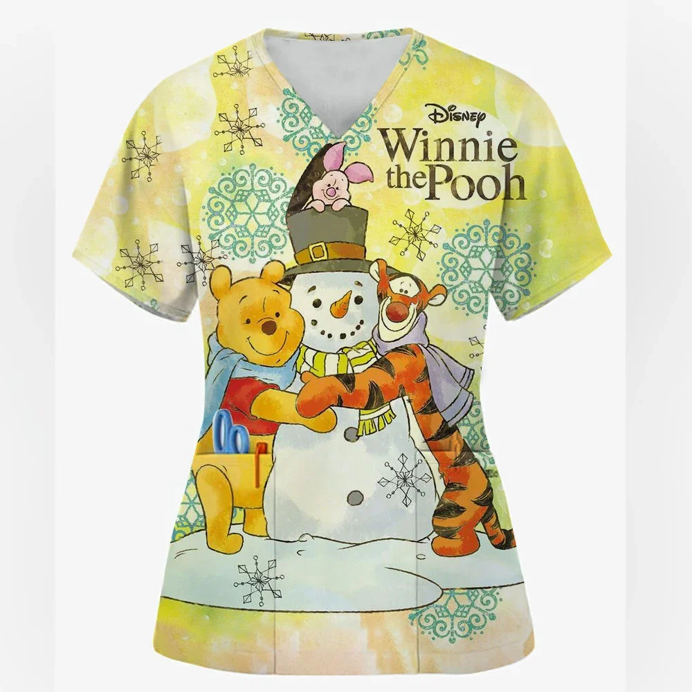 

V-neck Women's Tee Shirt Nurse Uniform Disney Pocket Aesthetic Clothing Korean Fashion Woman Print Yk2 Nurse Uniform