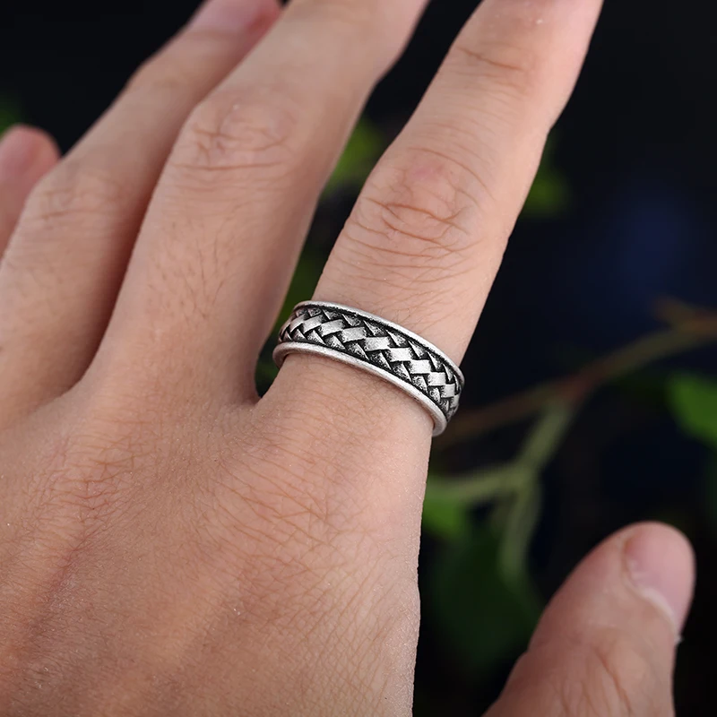 FashionThailand Vintage Weave Retro Stainless Steel Mens Women Rings Simple for Girl Boyfriend Jewelry Creativity Couple Gift