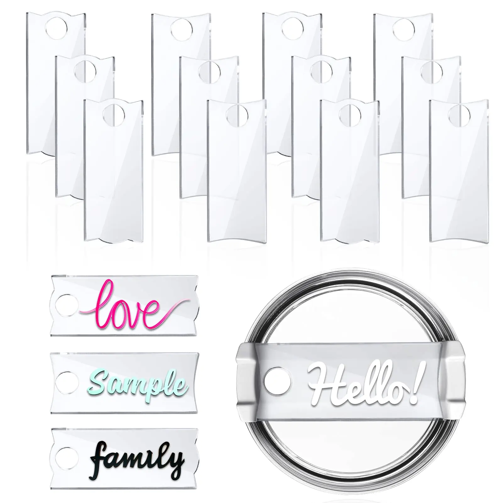 

Acrylic Blanks Name Plate for 40Oz Stanley Cups,Clear/Gold DIY Name Tag Compatible with Stanley Tumbler Topper Lid Accessories
