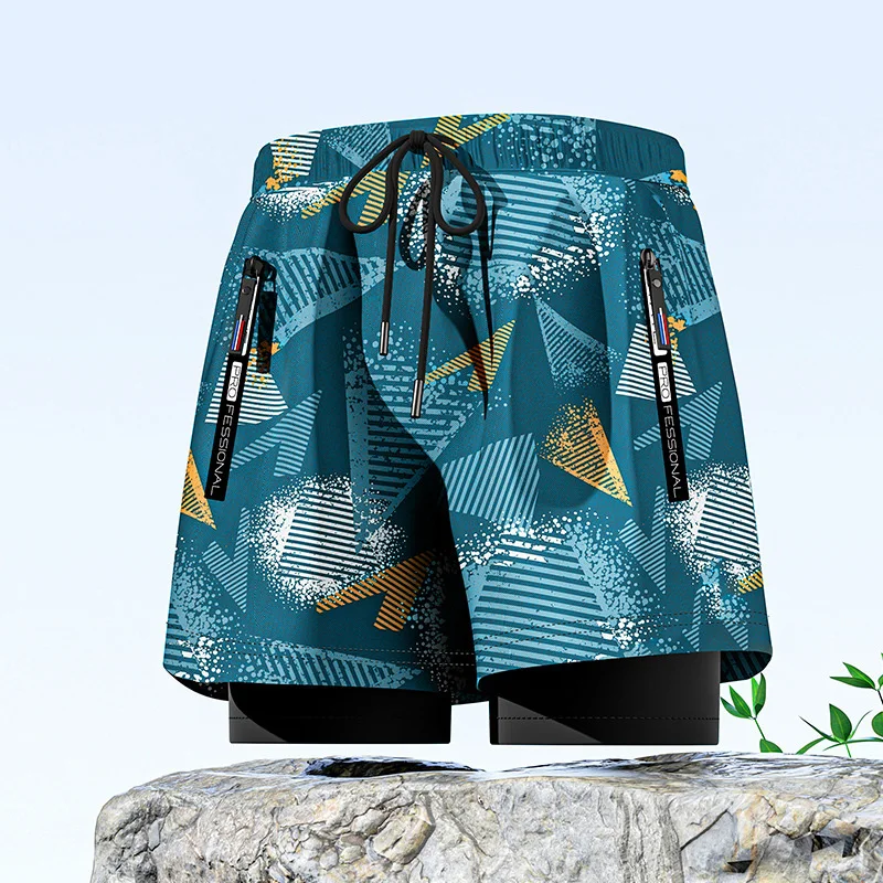 

2025 Summer Beach Shorts Men Quick Dry Sports Shorts Men Print Casual Double-deck Bermuda Masculina Joggers Shorts Man Trousers