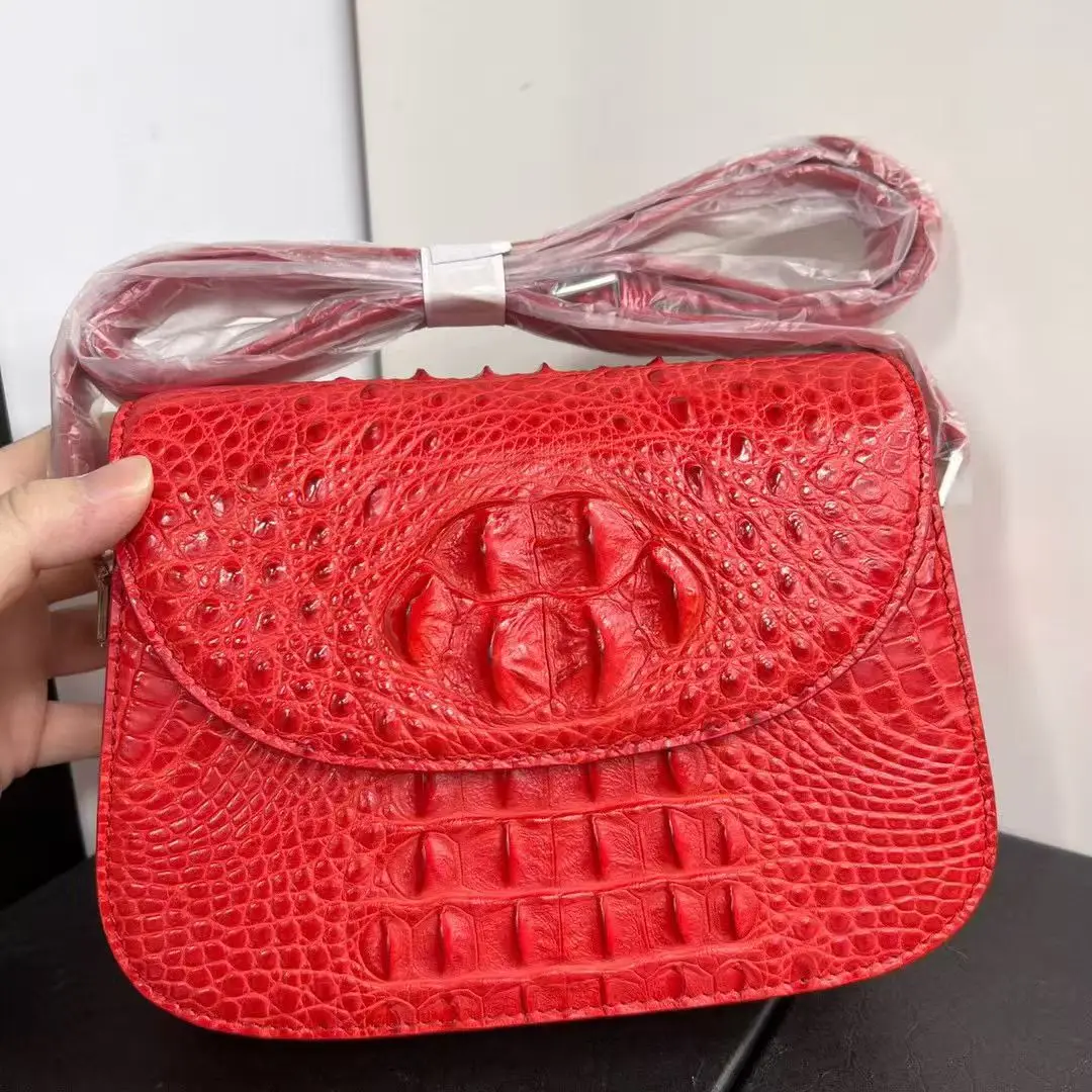 100% genuine real crocodile leather women tote handbag alligator skin lady bag medium size purple himalaya white green grey