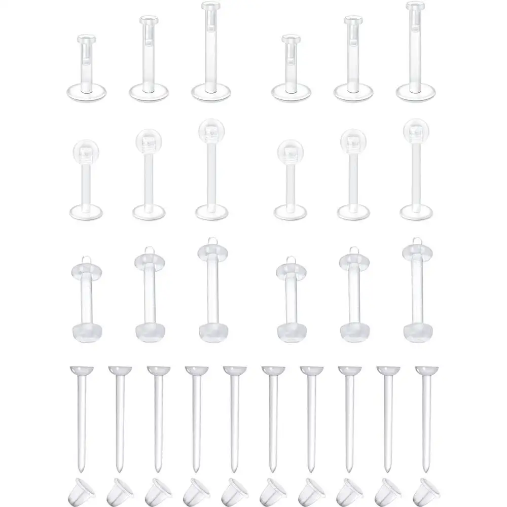 1/28Pcs Set Clear Acrylic Retainer Jewelry Nose Septum Lip Cartilage Tongue Ear Industrial Nipple Belly Piercing Work Surgery
