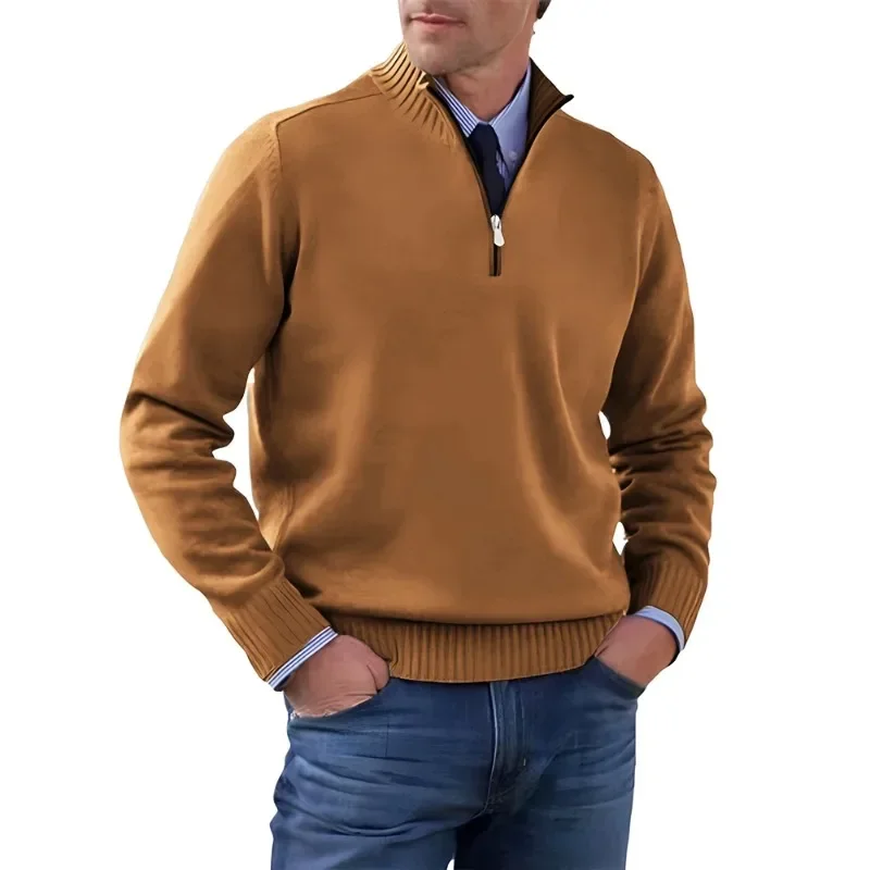 Autumn Men\'s Half Zipper Pullover Long Sleeve Turtleneck Jackets Solid Color Sweater Casual Breathable Knitted Basic Warm Coat