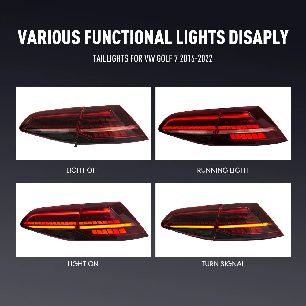 زوج من أضواء خلفية LED لشركة فولكس فاجن جولف 7 2016-2022 DRL عكس الفرامل تحول إشارة التوصيل والتشغيل مجموعة مصابيح الذيل الخلفي للسيارة #5