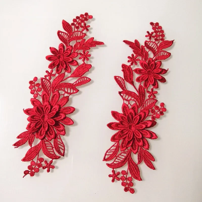 2PCS Multi Color Polyester Embroidery Sew On Dress Lace Applique Flower Patch Dancing Garment Accessories