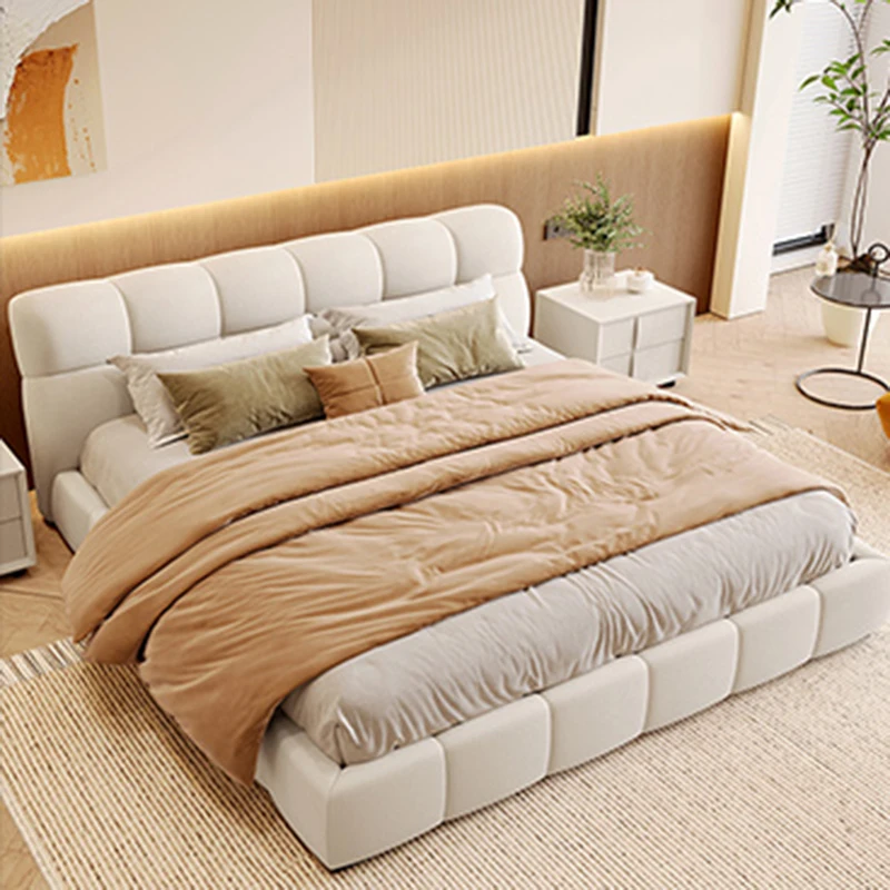 

Double Modern Bed Luxury Bedroom Aesthetic Unique Bed Bedside Table Storage Nordic Cama De Lujo Para Dormitorio Furniture