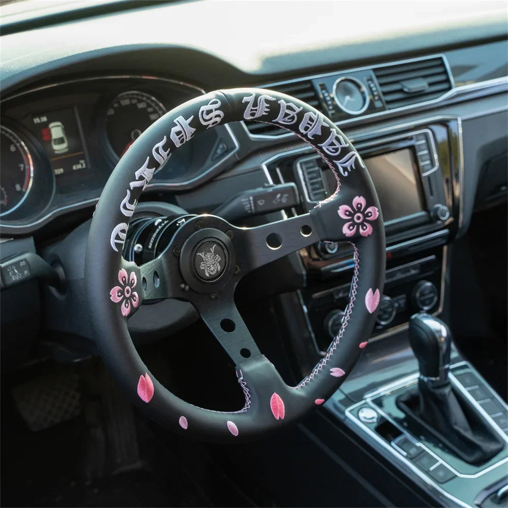 JDM Style Modified Racing Steering Wheel, 320mm Sakura Ghost Head Design, Microfiber Leather