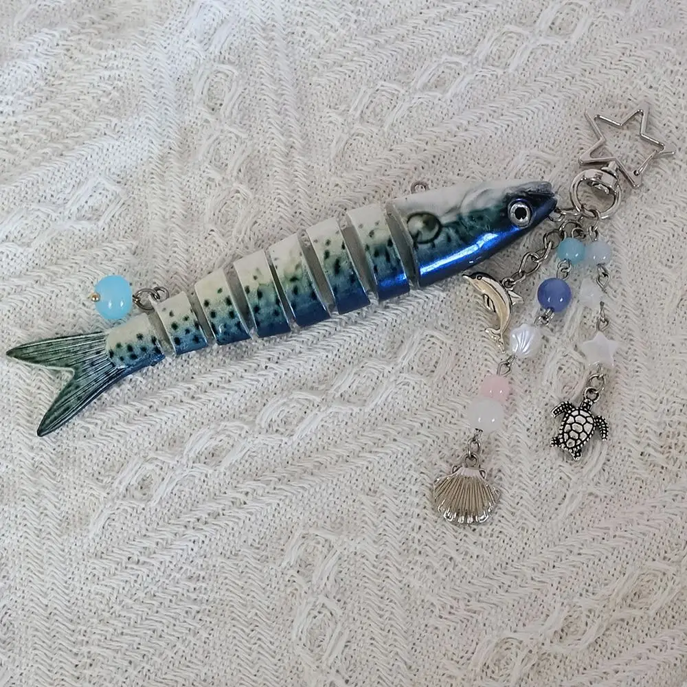 Creative Plastic Fish Keychain Multi Jointed Simulation Fish Bait Keychain Fish Hook Key Chain Gifts