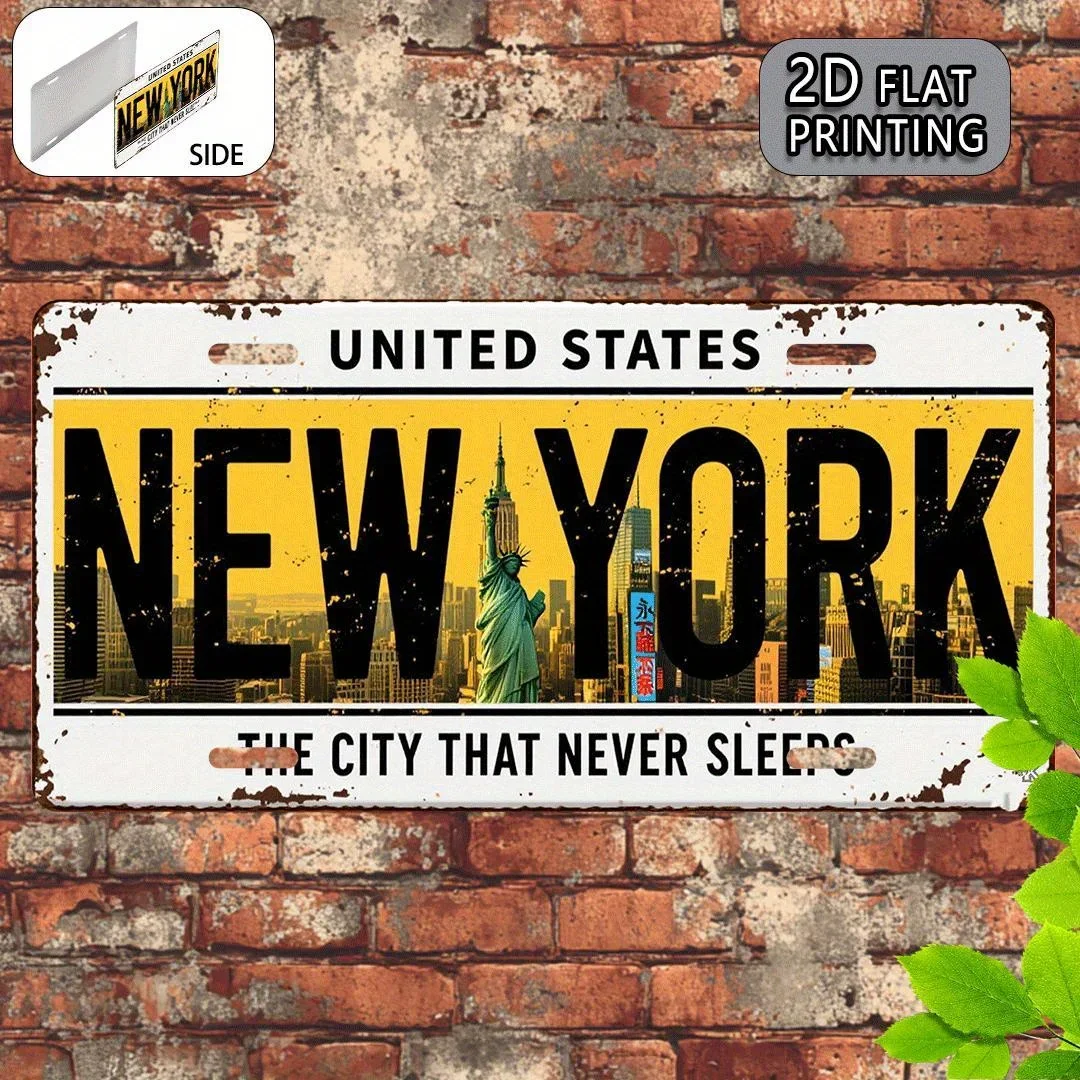 Vintage New York Metal Sign, 12x6 Inch Wall Decor, Statue of Liberty & The City That Never Sleeps Design, Travel Lovers Gift,