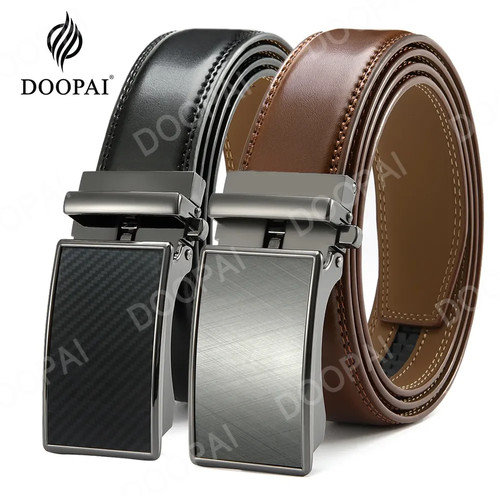 DOOPAI Mens Leather Belt  Automatic Genuine Leather Belts Leisure Fashion Ratchet Belts for Men Pants Waistband Ремень