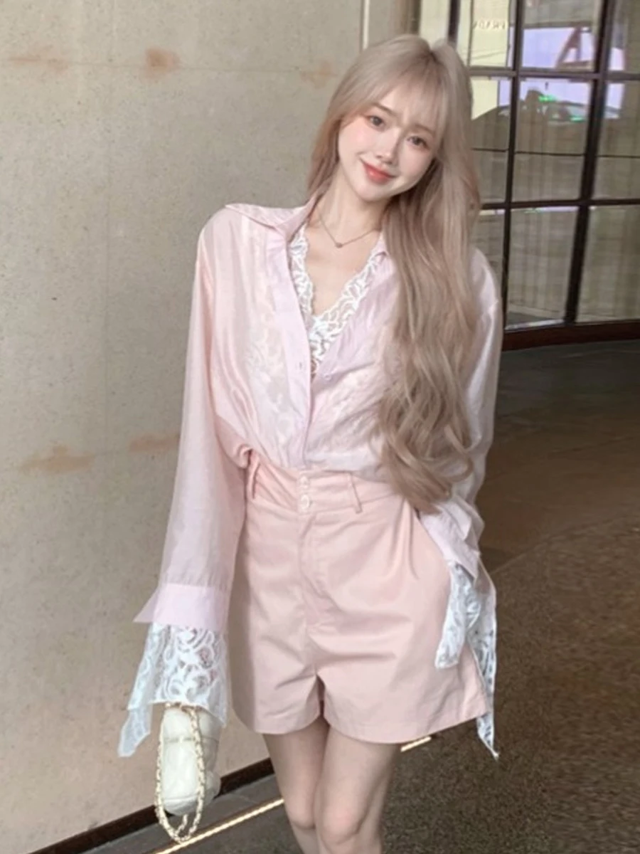 

Lace Inner Wear Sun Protection irt Casual Loose Women's Faion Set Straight Leg ort Pants Long Sve Collar Winter