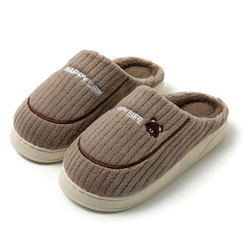 Cotton Slippers Female Couple Home Hair Slippers Non-Slip and Wear-Resistant Cartoon Indoor Warm Slippers Male Winter Home Use
