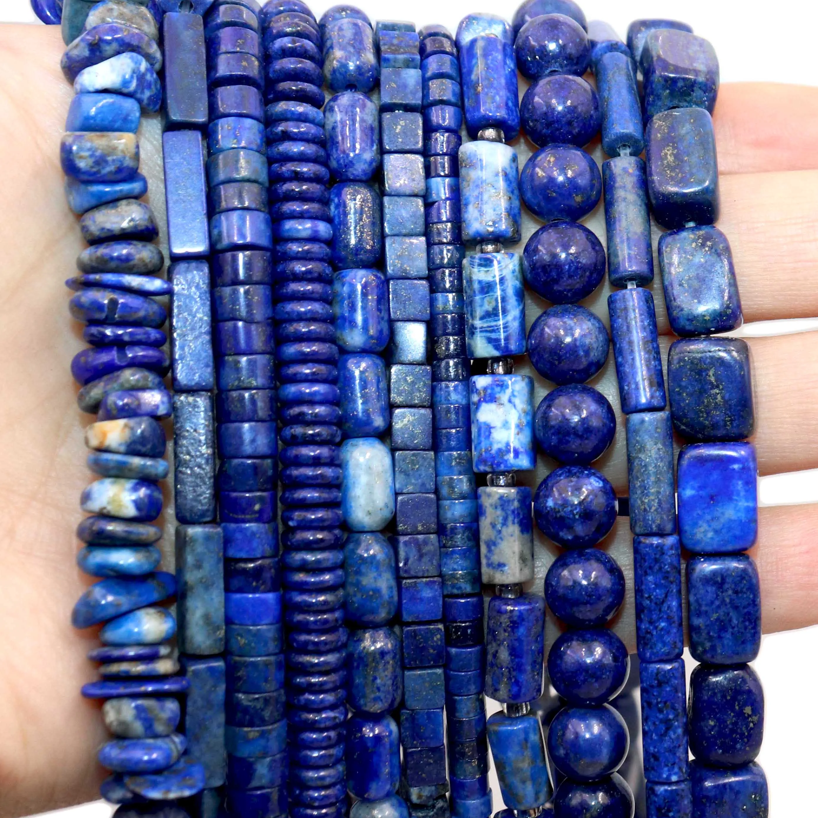 Natural Lapis Lazuli Round Tube Faceted Loose Spacer Stone Beads For Jewelry Making DIY Handmade Bracelets Necklace Accessories