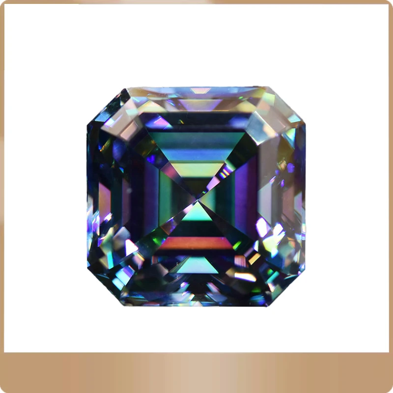 

Moissanite Stone Rainbow Green Asscher Cut Lab Grown Moissanite 0.5CT-5CT Jewelry Pass Diamond Tester With GRA Certificate