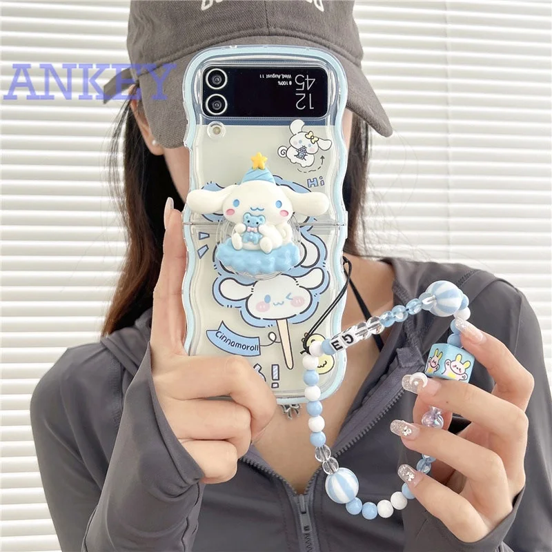 for Samsung Galaxy Z Flip 3 4 Phone Case Funny Cute Cartoon Flip3 Flip4 Zflip3 Holder Zflip4 Chain High Quality Cover