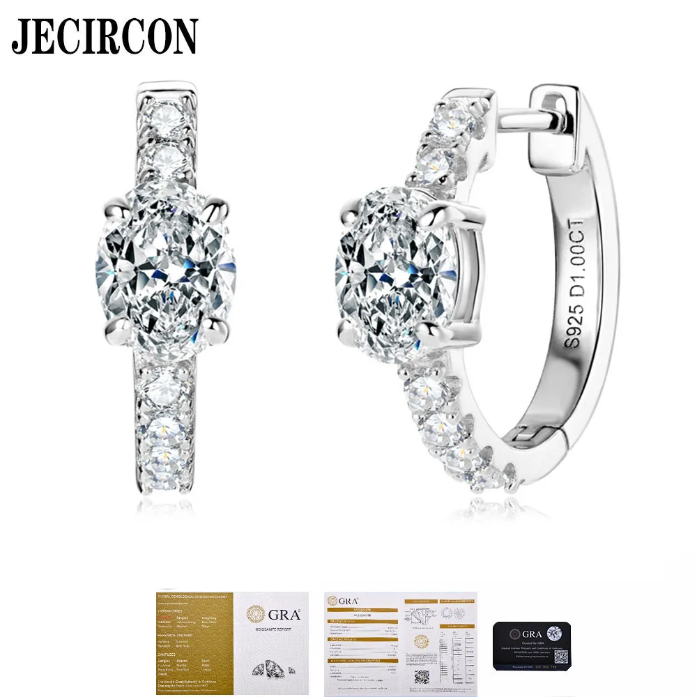 

JECIRCON Classic 4 Claw Oval Moissanite Hoop Earrings S925 Sterling Silver European and American Light Luxury Jewelry for Women