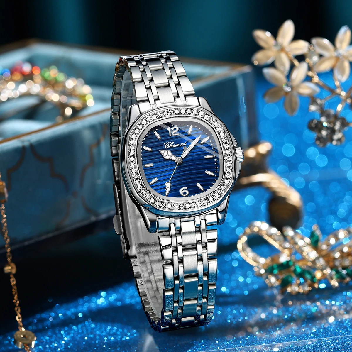 الجديد في CHENXI ساعة عالية الجودة أنثى الفولاذ المقاوم للصدأ الماس الهاتفي التناظرية ساعات كوارتز موضة أنيقة هدايا عيد ميلاد المرأة