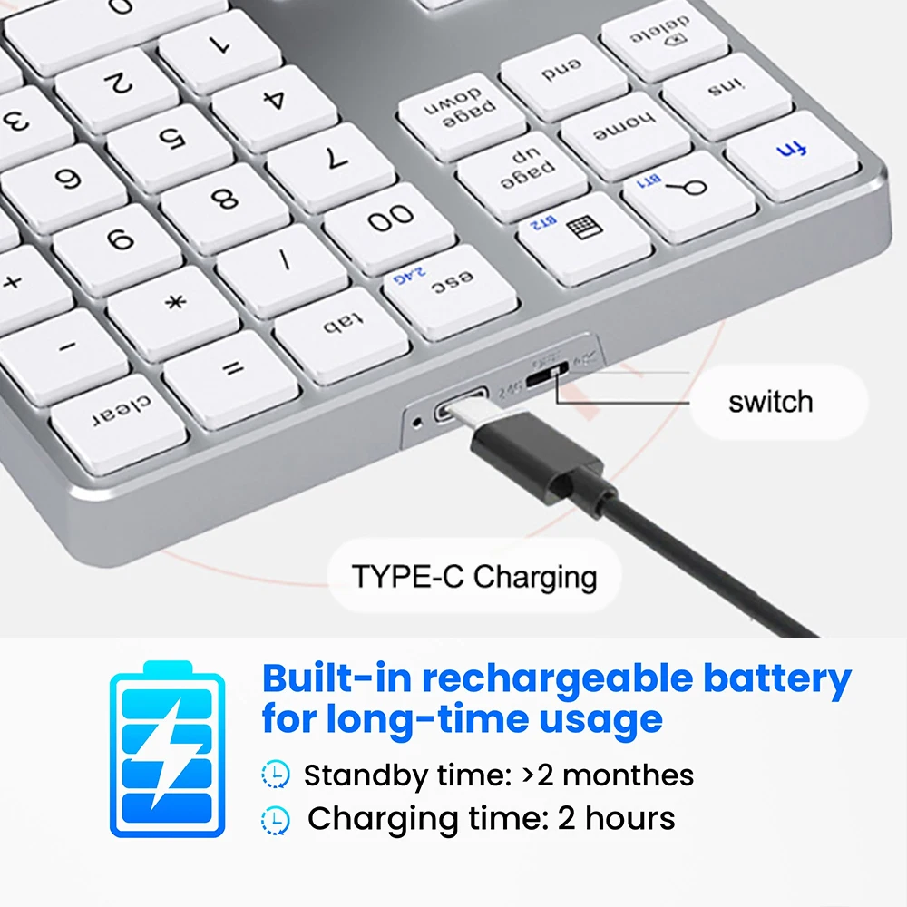 35 キーデュアル Bluetooth テンキーボード 2.4 グラムワイヤレスパッド薄型充電式キーパッド PC IOS Android ウィンドウデジタルキーボード