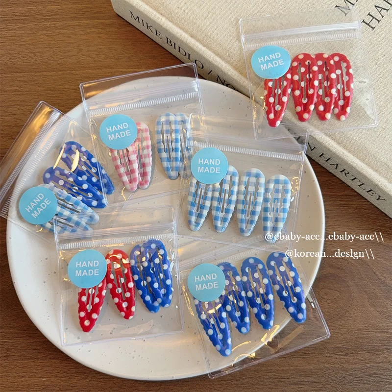Toddler Girls Hair Clips Cute Polka Dot Teardrop Plaid BB Clips Side Bangs Korean Color Block Fashion Hair Accessories