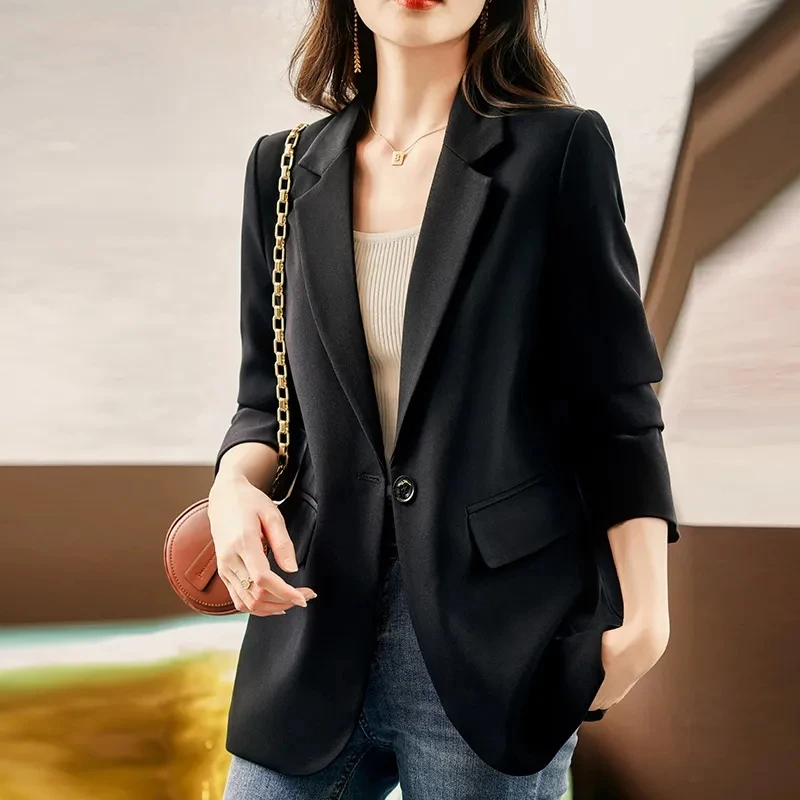 

2024 Spring Women's Jacket Blazer Clothes Button Fashion Solid Slim Jacket Female Business Coats Work Office Blazer Outerwear