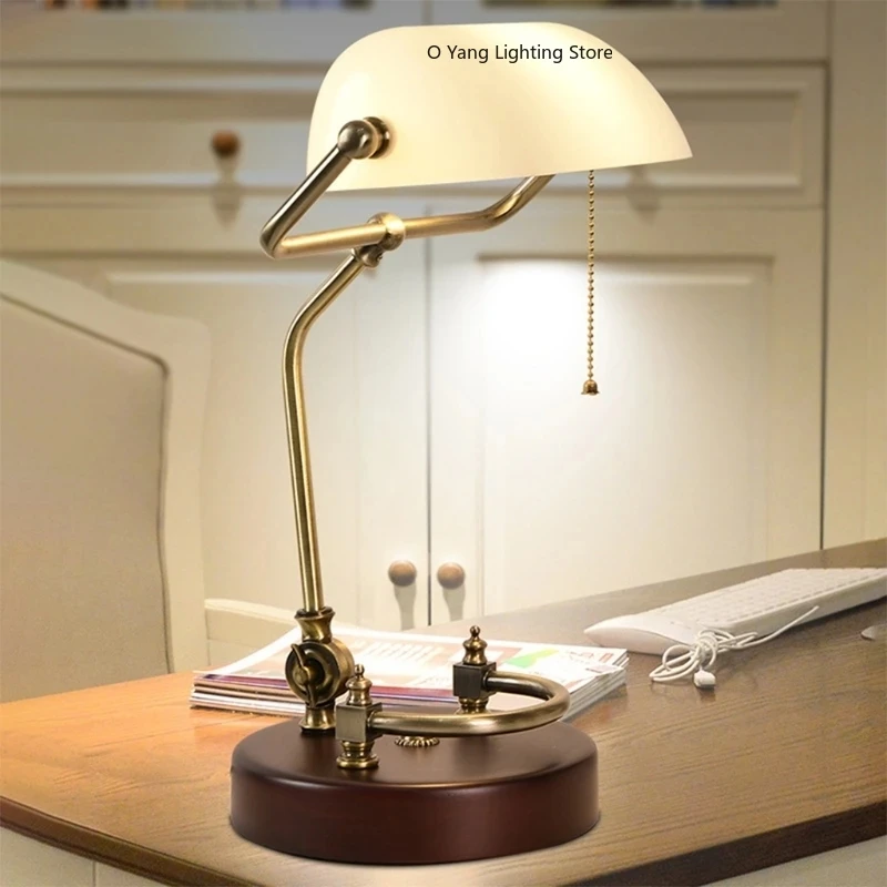 American Retro Bedroom Bedside Study Living Room Green Glass Cover Reading Bedroom Bedside Table Lamp Including Light Bulbs