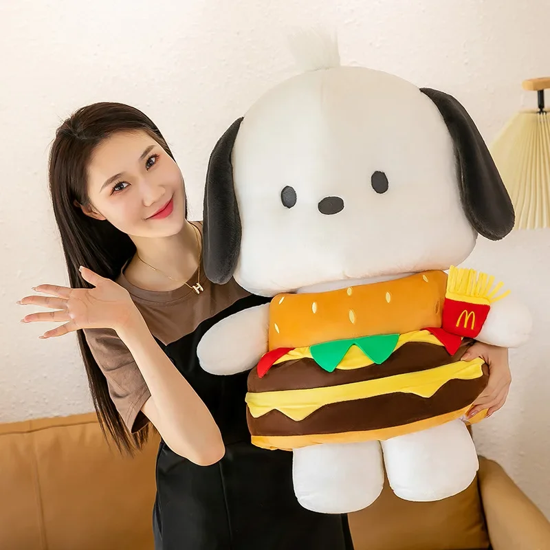 Sanrio Pochacco Series Kawaii Hamburger Plush Pillow Dolls Cartoon Puppy Plushies Doll Home Decor Kids Toy Birthday Holiday Gift